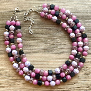 Purple Storm Statement Necklace, Beaded Everyday purple jewelry, silver accents chunky bib black collar lavender purple, gray necklace