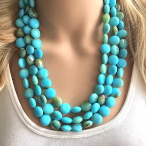 Turquoise & Brown Beaded statement necklace, extra chunky graduated bead blue green jewelry, blue necklace jewelry, green earrings