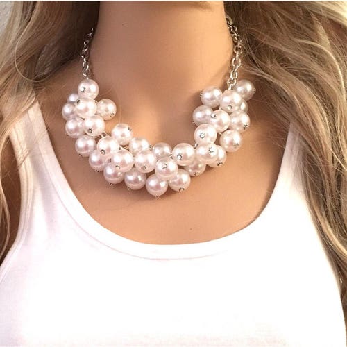 White Pearl Statement Necklace 