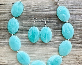 Mint ovale statementketting, dikke ketting met enkele streng, mintgroene sieraden, lentesieraden, groene ketting, mintgroen