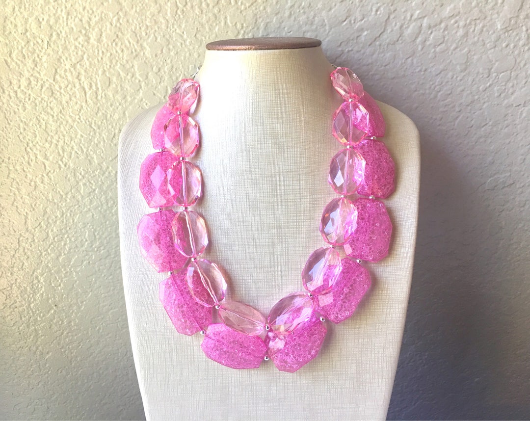 Amazon.com: Chunky Pink Fuchsia Bead Pearl Long Multi Layered Strand  Necklace Set: Clothing, Shoes & Jewelry
