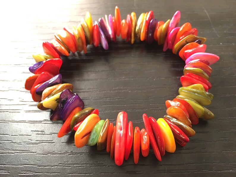 shell stretch bracelet multi color beaded rainbow bracelet rainbow beaded jewelry stretch bracelet Rainbow Beaded Statement bracelet