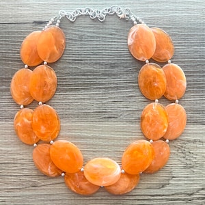 Orange Peel Chunky Statement Necklace, Big beaded jewelry, double strand Statement Necklace, chunky clementine bib jewelry earrings
