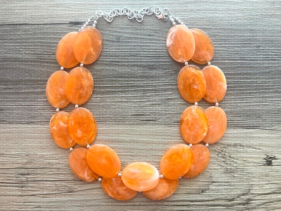Glass Bead Statement Necklace - Orange Tones with Silver Findings | Beaded statement  necklace, Statement necklace, Glass beads