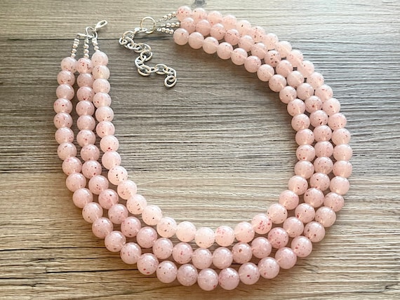 Strawberry Speckle Statement Necklace, acrylic resin necklace Chunky Jewelry, light pink jewelry, beaded necklace, necklace pink beaded