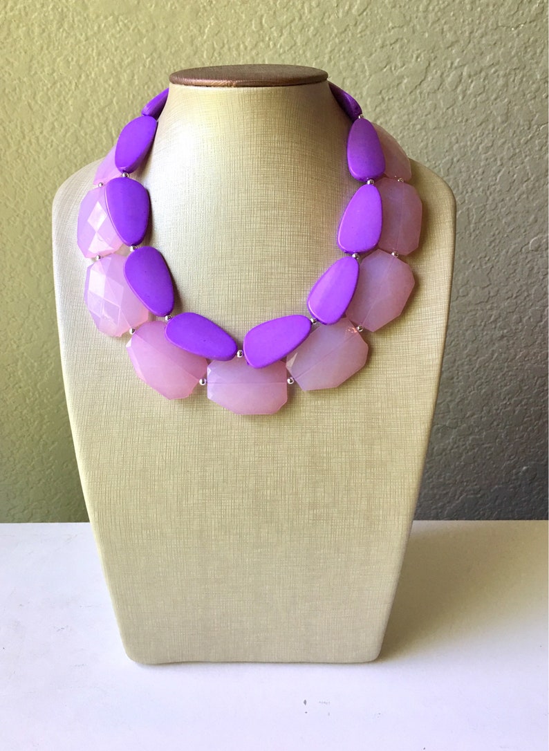 multi strand colorful jewelry pink jewelry big beaded chunky statement necklace pink necklace Chunky Statement Blush /& Purple Necklace