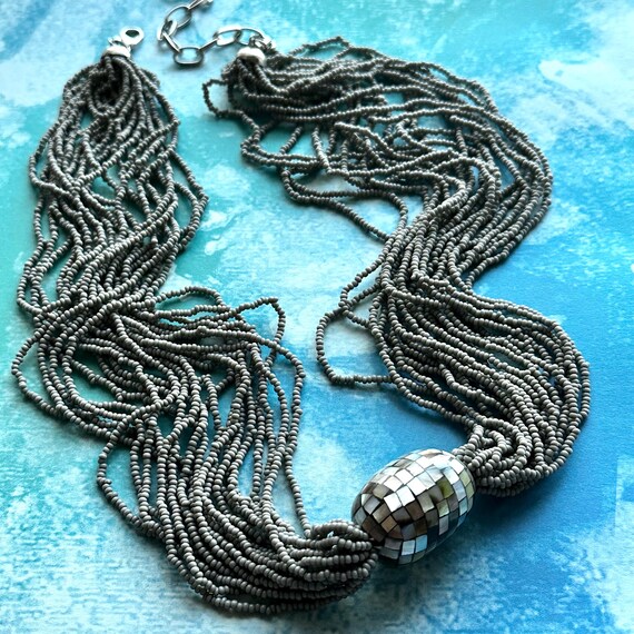 Vintage Silver Shell Chunky Statement Necklace Be… - image 7