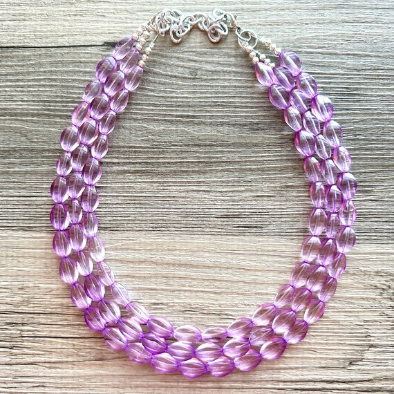 First Date Lavender Statement Necklace, triple st… - image 4