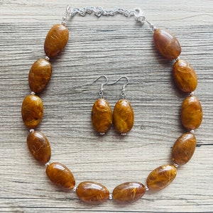 Hot Cocoa Swirl Statement Necklace, Chunky Beaded Necklace, brown beaded necklace, 1 single strand, dark deep brown earrings jewelry