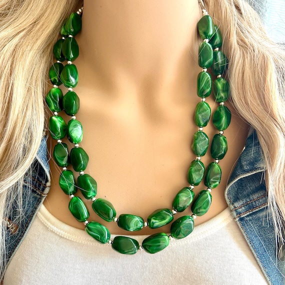 Forest Green Swirl Infused Resin Beaded Chunky Statement  display picture 3