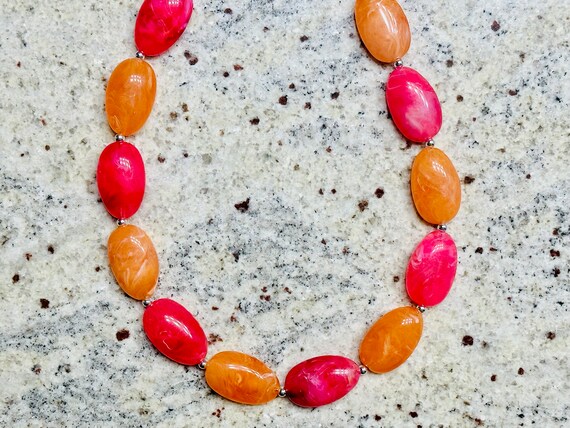 Deep Pink & Orange Single Statement Necklace, Chunky Jewelry