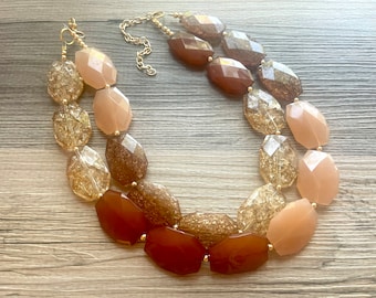 Fall Harvest Chunky Statement Necklace, Big beaded jewelry, Double Strand Statement Necklace, Bib necklace Champagne bridesmaid
