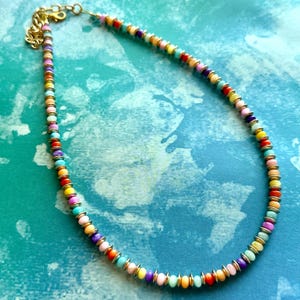 Kaleidoscope Glass Statement Necklace, colorful chunky jewelry, rainbow necklace, 1 strand pride rainbow beaded tiny layering necklace