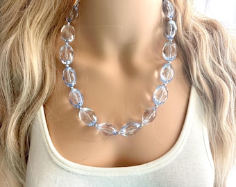 Translucent periwinkle Statement Necklace & Earrings, periwinkle jewelry, aqua blue bib chunky necklace, baby blue necklace