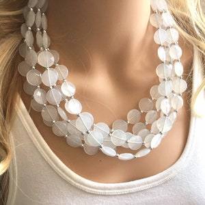 5 Layer White statement necklace with silver accents, bib jewelry cloudy white necklace, white jewelry, white beaded necklace, chunky white