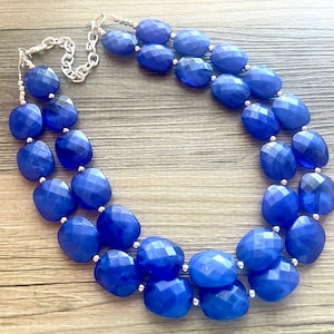 Dark Blue Statement Necklace, Chunky Jewelry Big Beaded Double Strand Necklace, royal Blue Necklace, Blue Jewelry Set, Dark Blue Beaded