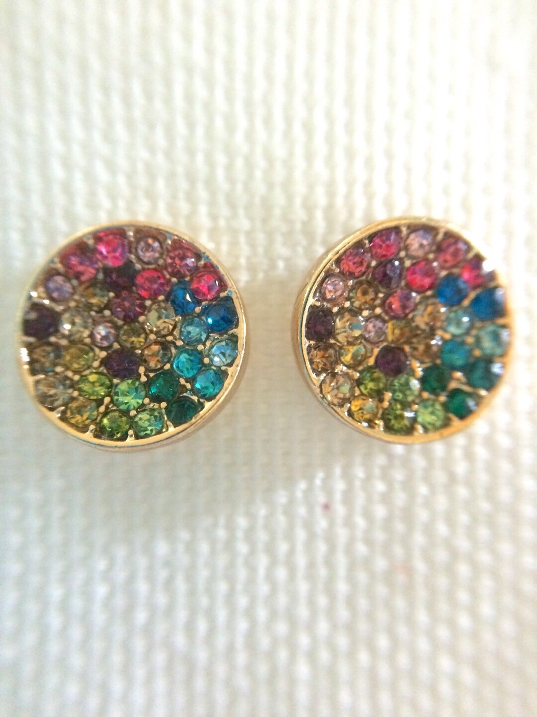 Rainbow 10mm Rhinestone Circular Earrings Reflective Glass Jewelry ...