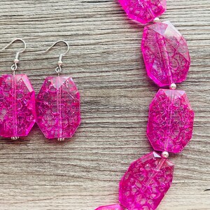 Hot Pink Rock Candy Single Statement Necklace, Earrings Chunky Jewelry ...