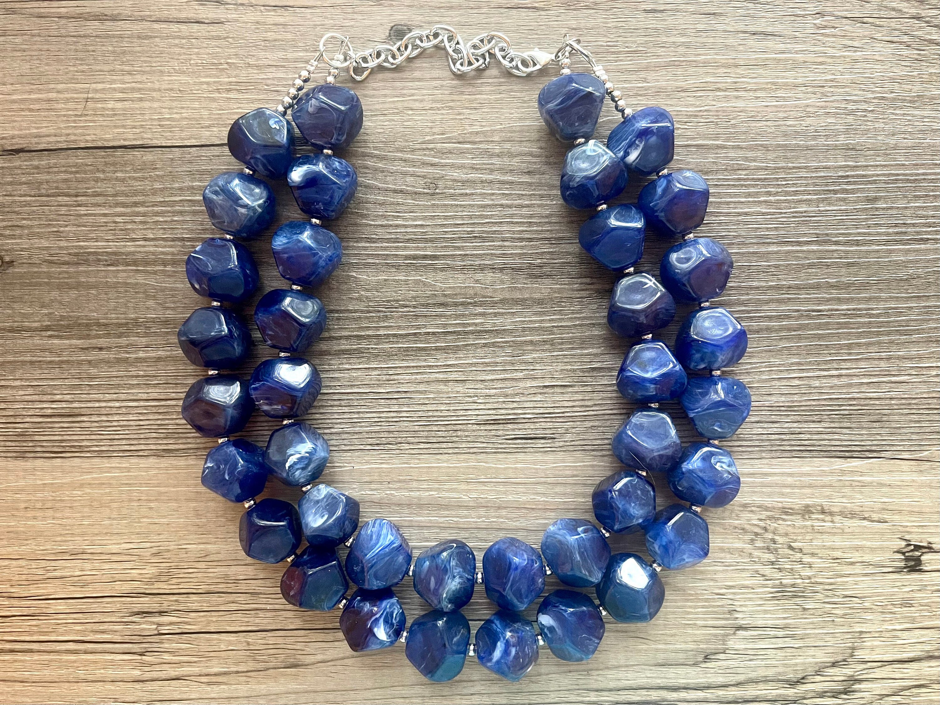 Royal Blue Statement Necklace, Chunky Jewelry Big Beaded 