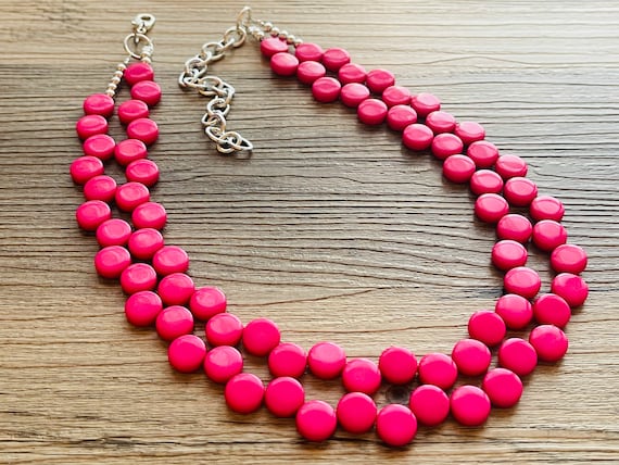 Buy Hot Pink Double Statement Necklace, Chunky Jewelry Big Beaded Necklace,  Dark Pink Necklace, Magenta Jewelry Bubble Online in India - Etsy