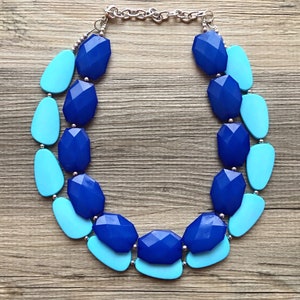 Royal Blue & Turquoise Necklace, double strand jewelry, big beaded chunky statement necklace, blue necklace, turquoise jewelry, teal jewelry