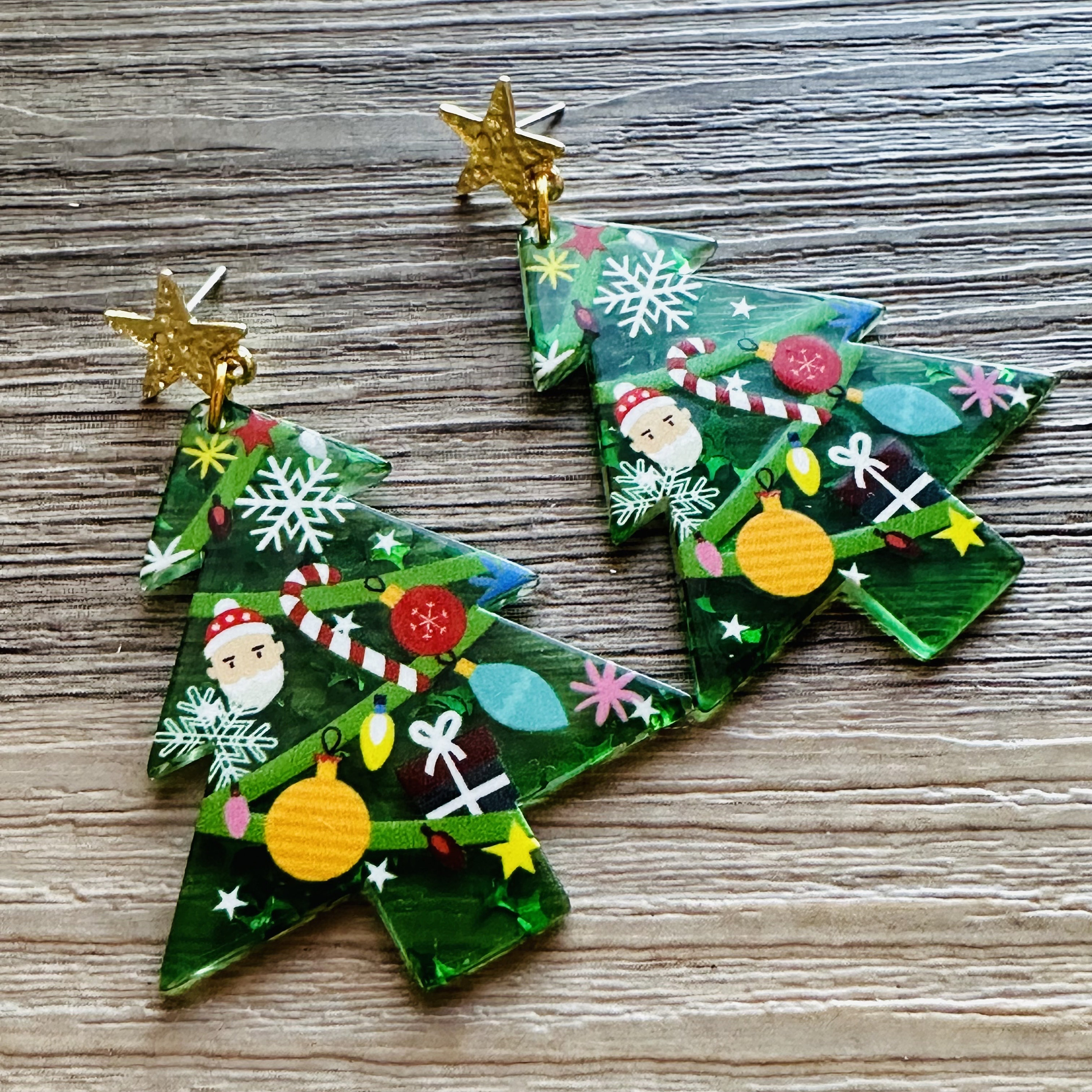 Todenb Orecchini Natalizi A Forma Di Albero E Alpaca | Acrilico Con Stella Dorata | Gioielli Festivi Per Donna
