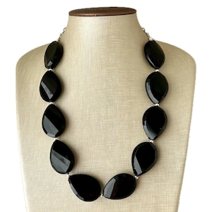Black Elegance Statement Necklace, Single Chunky Jewelry Big Beaded Necklace evening fashion 1 strand faceted earrings Jewelry Geometric set