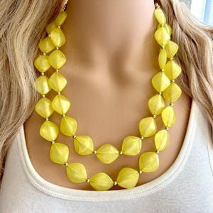 Glimmer Yellow Chunky Statement Necklace 2 Strand Beaded Jewelry, jewelry bridesmaid wedding necklace geometric summer spring neutral gold