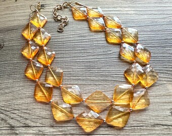 Chunky Statement creamsicle Necklace, multi strand colorful jewelry, big beaded chunky statement necklace, orange yellow resin