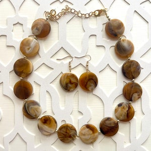 Neutral Statement Necklace, chunky beaded jewelry, chunky brown & cream coffee necklace, color block beaded necklace, beaded jewelry tan