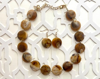 Neutral Statement Necklace, chunky beaded jewelry, chunky brown & cream coffee necklace, color block beaded necklace, beaded jewelry tan