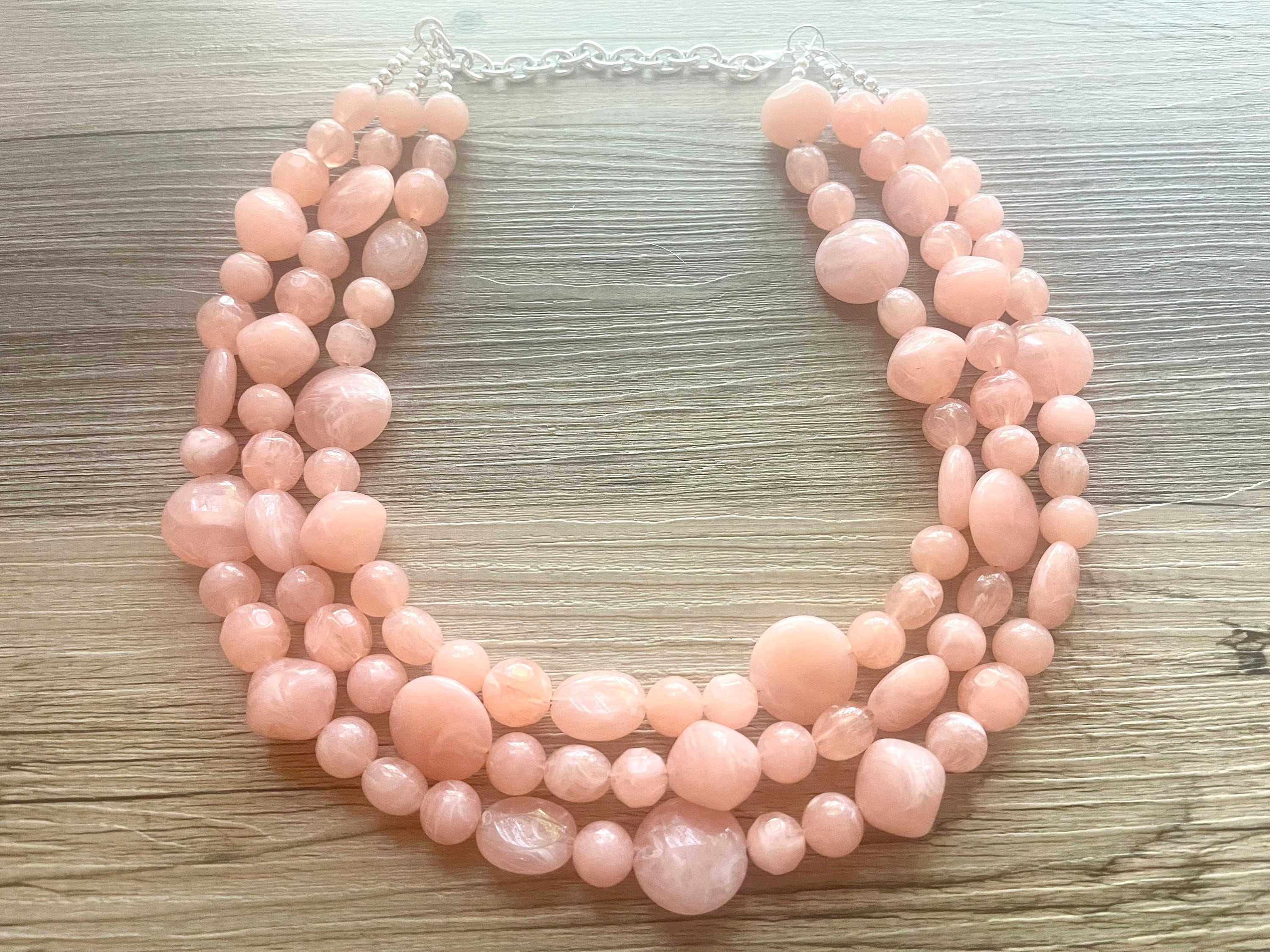 Peach Statement Necklace Big Beaded Chunky Jewelry Double Etsy UK