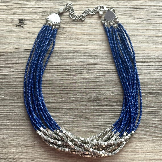 Breaking Waves Chunky Multi Strand Blue Statement… - image 3