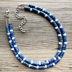 Natural Lapis Lazuli Beaded 1 strand Statement Necklace, Chunky Bib Single Jewelry stone jewelry, gemstone layering dark blue navy