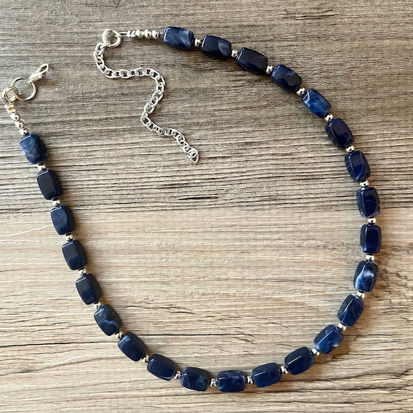 Navy Blue Chunky Statement Necklace, single strand necklace, blue necklace, dark blue necklace, navy blue wedding, bridesmaid necklace