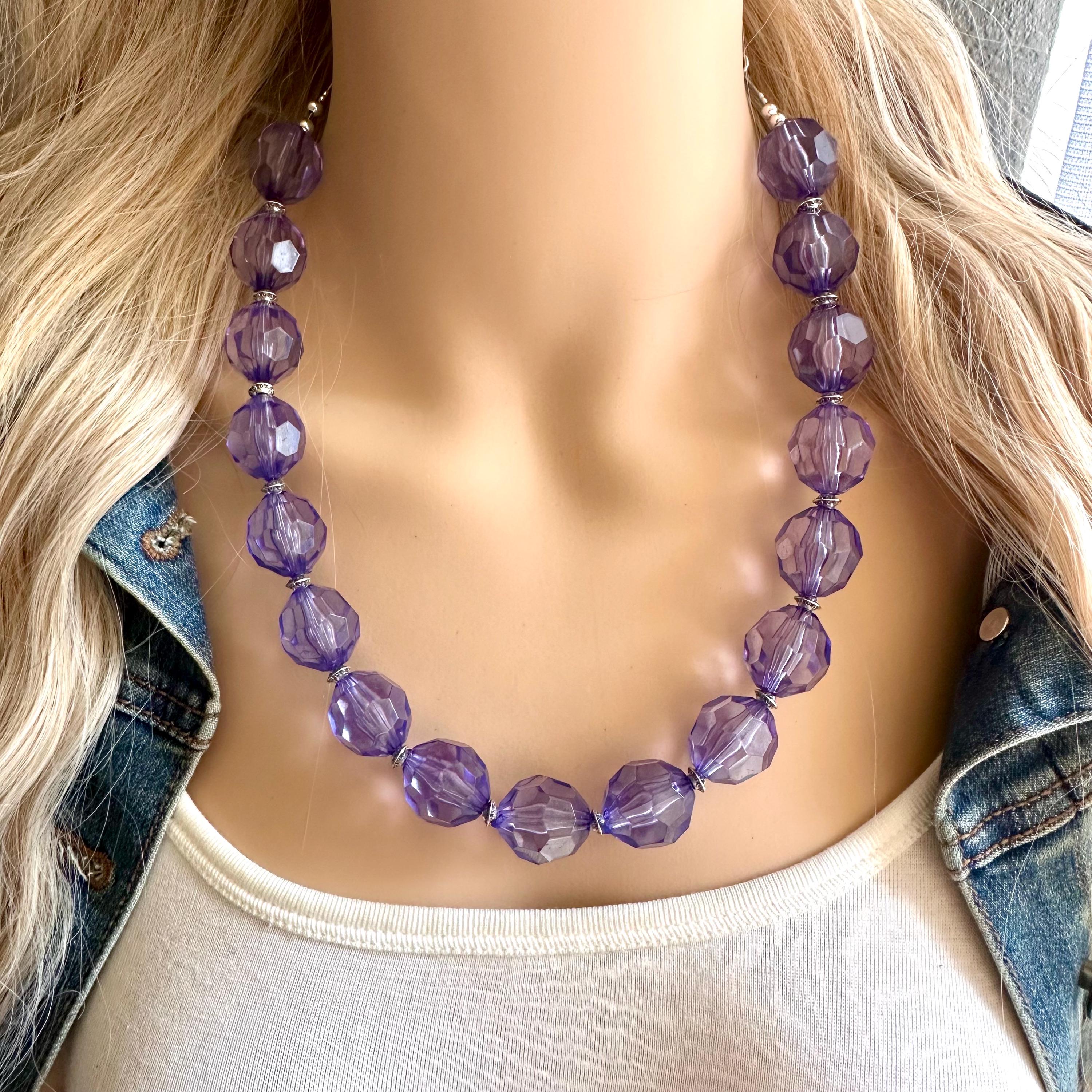 Violet Purple Necklace, 1 Strand Colorful Jewelry, Big Beaded