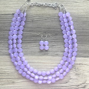 Lavender Beaded Statement Necklace, beaded jewelry, purple jewelry, beaded necklace, light purple earrings necklace, chunky bib