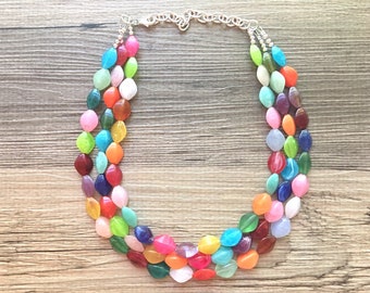 Multi-Color Beaded Becklace, Bright Colorful Statement Necklace, Chunky Beaded Necklace, Colorful jewelry, rainbow necklace