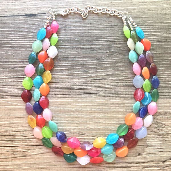 Multi-Color Beaded Becklace, Bright Colorful Statement Necklace, Chunky Beaded Necklace, Colorful jewelry, rainbow necklace