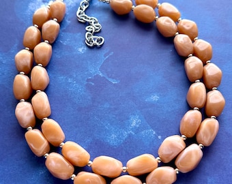 Apricot Candy Chunky Statement Necklace, 2 strand resin champagne, coral resin orange jewelry beaded layering geometric skinny