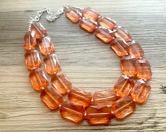 Collar de declaración con cuentas grandes de coral, joyas con cuentas, collar con cuentas de melocotón, pendientes de babero con cuentas gruesas de collar de coral