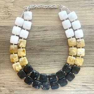 Black White and Tan Statement Necklace, chunky beaded jewelry, neutral necklace, black and white necklace, beaded jewelry, black necklace