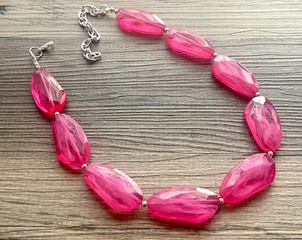 Pink Statement jewelry set, Chunky Beaded Necklace, pink Jewelry, Fall Jewelry, Fall Necklace, Hot pink Necklace, magenta beaded necklace