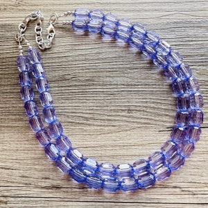 Purple Lavender Chunky Statement Necklace, Big beaded jewelry, Double Strand Statement Necklace, Bib necklace, transparentbridesmaid wedding