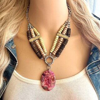 LAVISA Collana Con Ciondolo In Pietra Naturale - Quarzo Rosa/Ametista, Catenina Regolabile 55 Cm, Oro