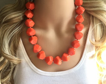 Orange Chunky Statement Necklace, Big beaded jewelry, single Strand Statement Necklace, Bib necklace, bright orange bridesmaid wedding