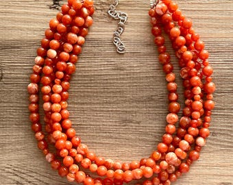 Fall Pumpkin Statement Necklace, Burnt Orange Necklace, 5 Strand Statement Necklace, fall colors vintage chunky clementine resin football