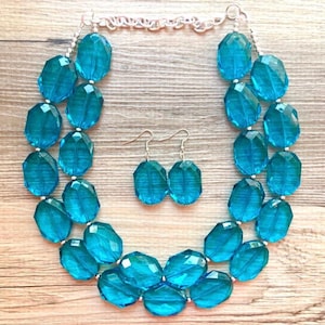 Teal Big Beaded Statement Necklace, beaded jewelry, blue jewelry, teal beaded necklace, turquoise jewelry, blue necklace, chunky beaded bib