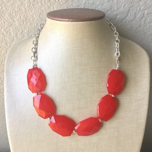Cherry Red Big Beaded Jewelry, Chunky Single Strand Necklace, Red Jewelry, big bead necklace, silver and red, red bridesmaid, red wedding