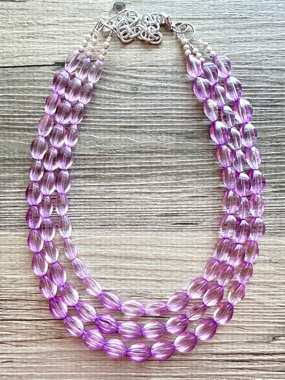 First Date Lavender Statement Necklace, triple st… - image 8